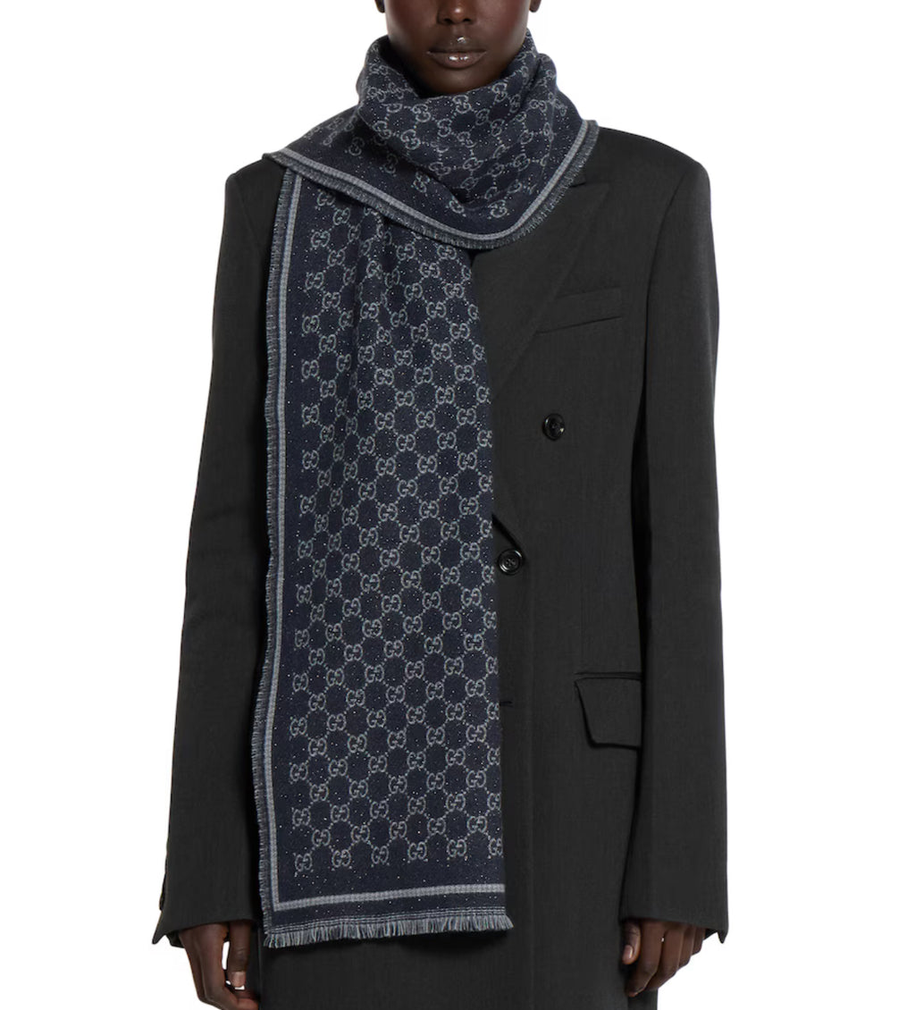 Winniemodo,Winnie modo,Gucci 836264 4G386,Gucci GG wool jacquard scarf,Gucci scarf,Gucci scarf sale,Gucci scarf blue,Gucci sc