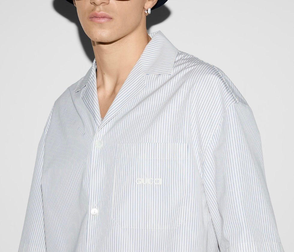Gucci 810604Z7AHN,Gucci striped shirt,Gucci striped shirt white,Gucci short sleeves shirt white,Gucci shirt men white,Gucci s