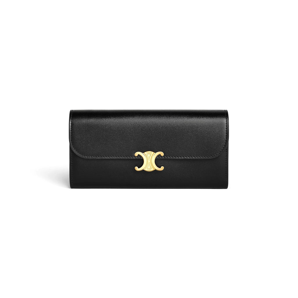 Celine 10E313DPV.38NO,Celine Large Wallet Triomphe In Shiny Calfskin,Celine Large Wallet Triomphe,Celine Large black Wallet T