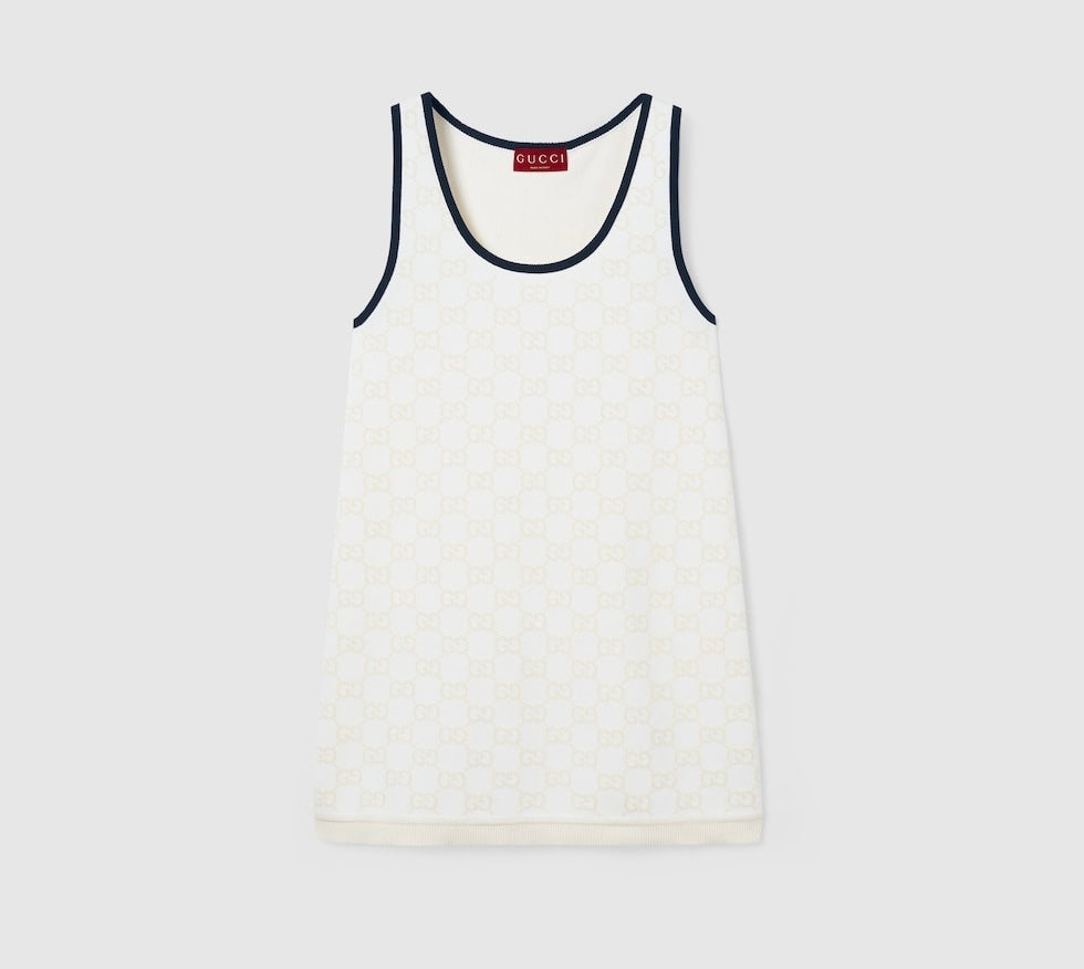 Gucci 836302 XKE0M,Gucci GG cotton jacquard dress,Gucci GG cotton white dress,Gucci GG monogram white dress,Gucci white sleev