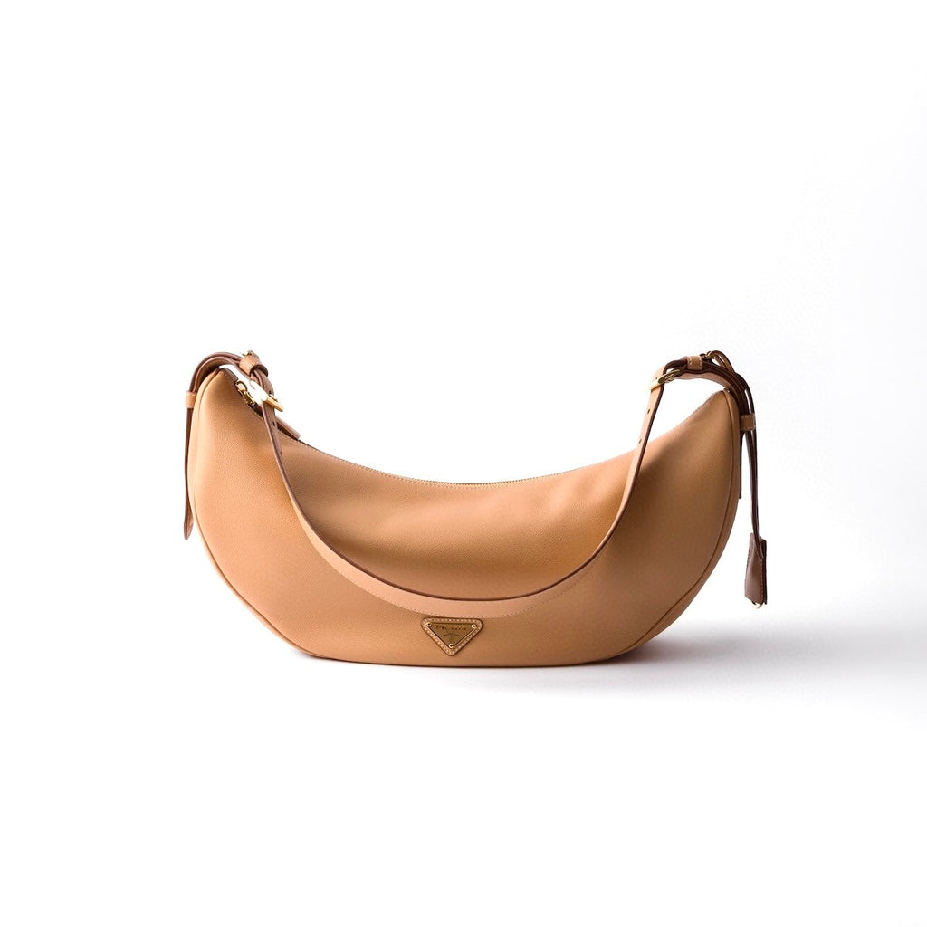 Prada P01079974,Prada Demi-Lune Large leather shoulder bag,Prada Demi-Lune brown shoulder bag,Prada brown shoulder bag,Prada