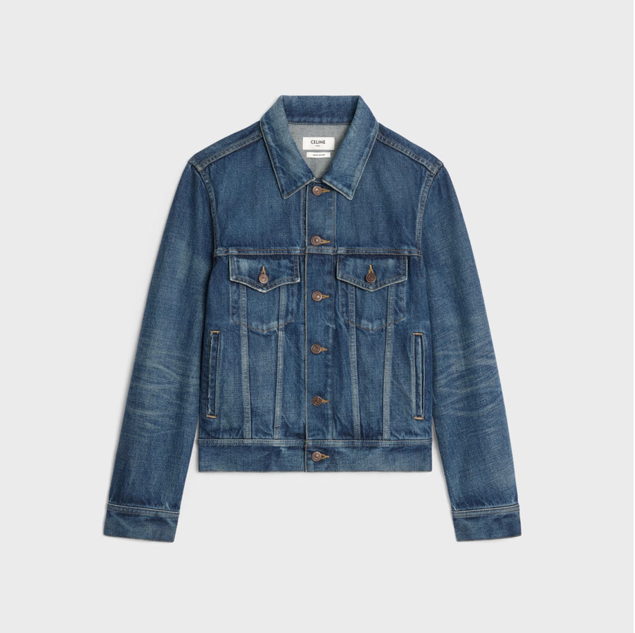 Celine trucker jacket in dark union wash denim,Celine on sale,Celine online shop,Celine outlet,Celine 2Q768365M.07DU,celine w