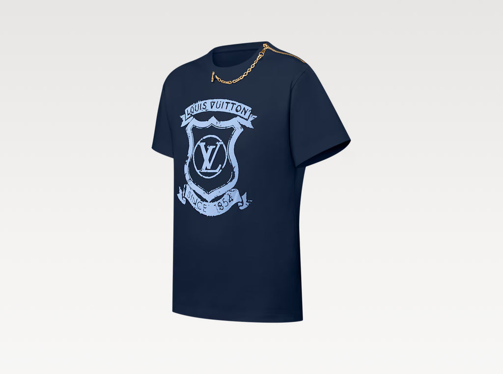 Louis Vuitton 1AI470,LV 1AI470,Louis Vuitton T-shirt with LV crest,LV T-shirt with LV crest,Louis Vuitton blue t-shirt,LV blu