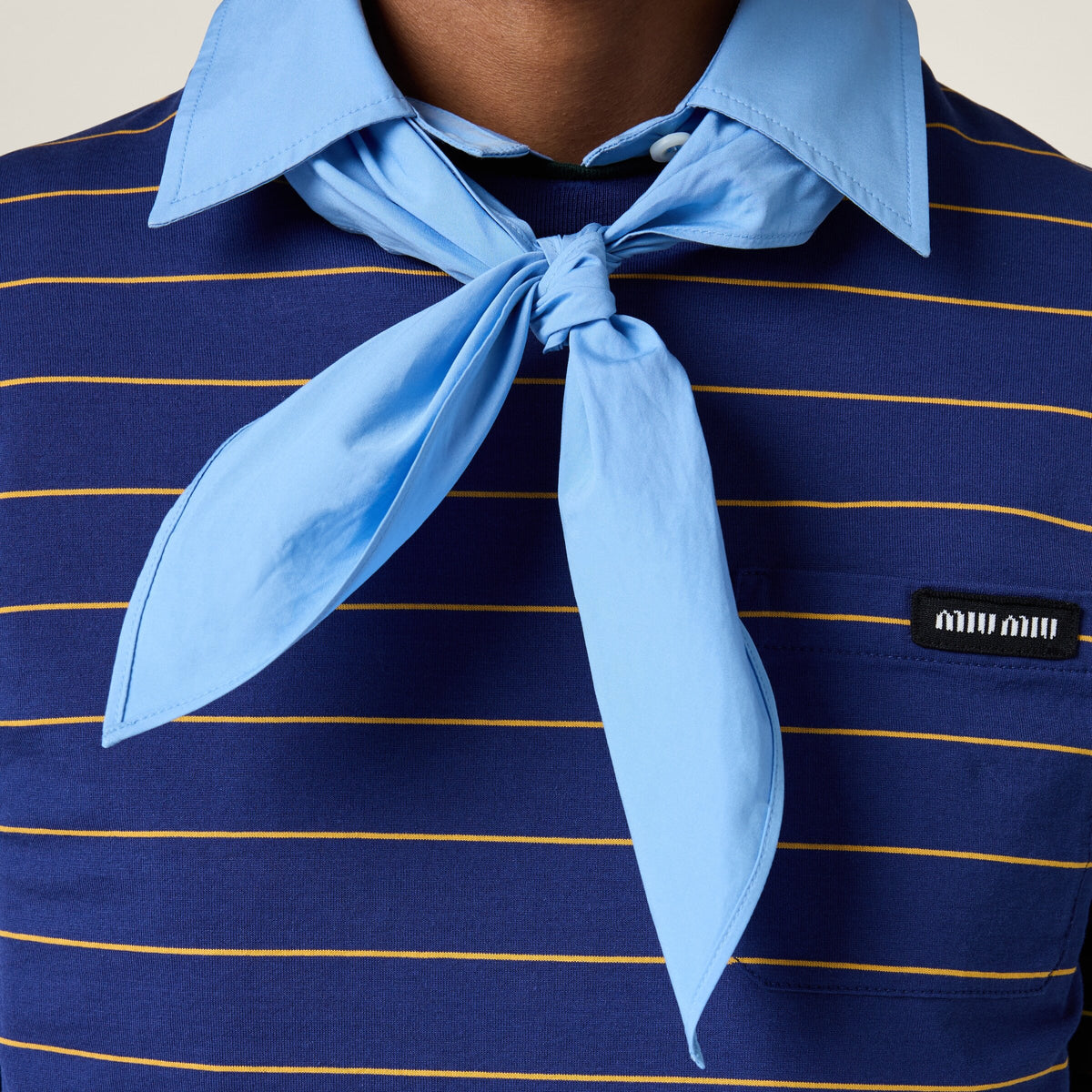 MIU MIU MJN537_14RT_F0XEI_S_OOO,Miu Miu stripe T-shirt,Miu Miu stripe blue T-shirt,Miu Miu blue T-shirt,Miu Miu T-shirt 2025,