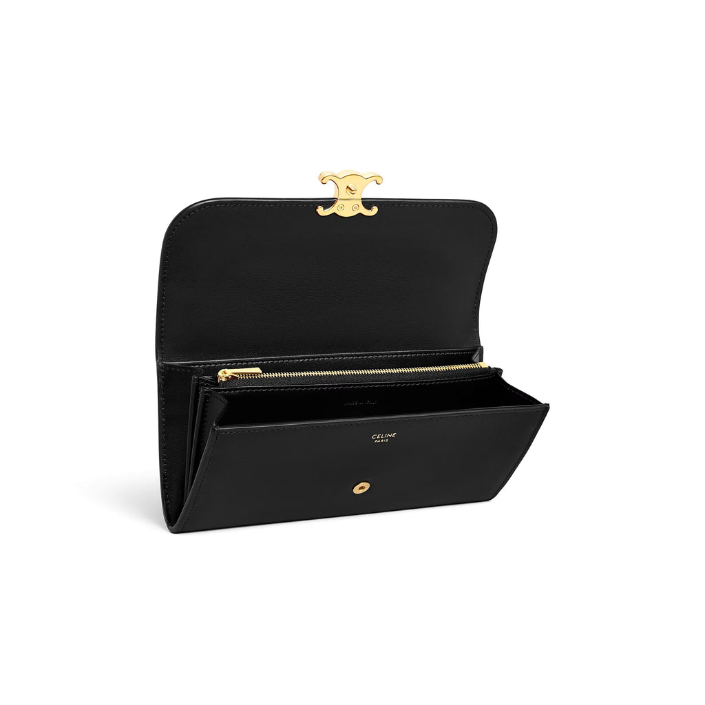 Celine 10E313DPV.38NO,Celine Large Wallet Triomphe In Shiny Calfskin,Celine Large Wallet Triomphe,Celine Large black Wallet T