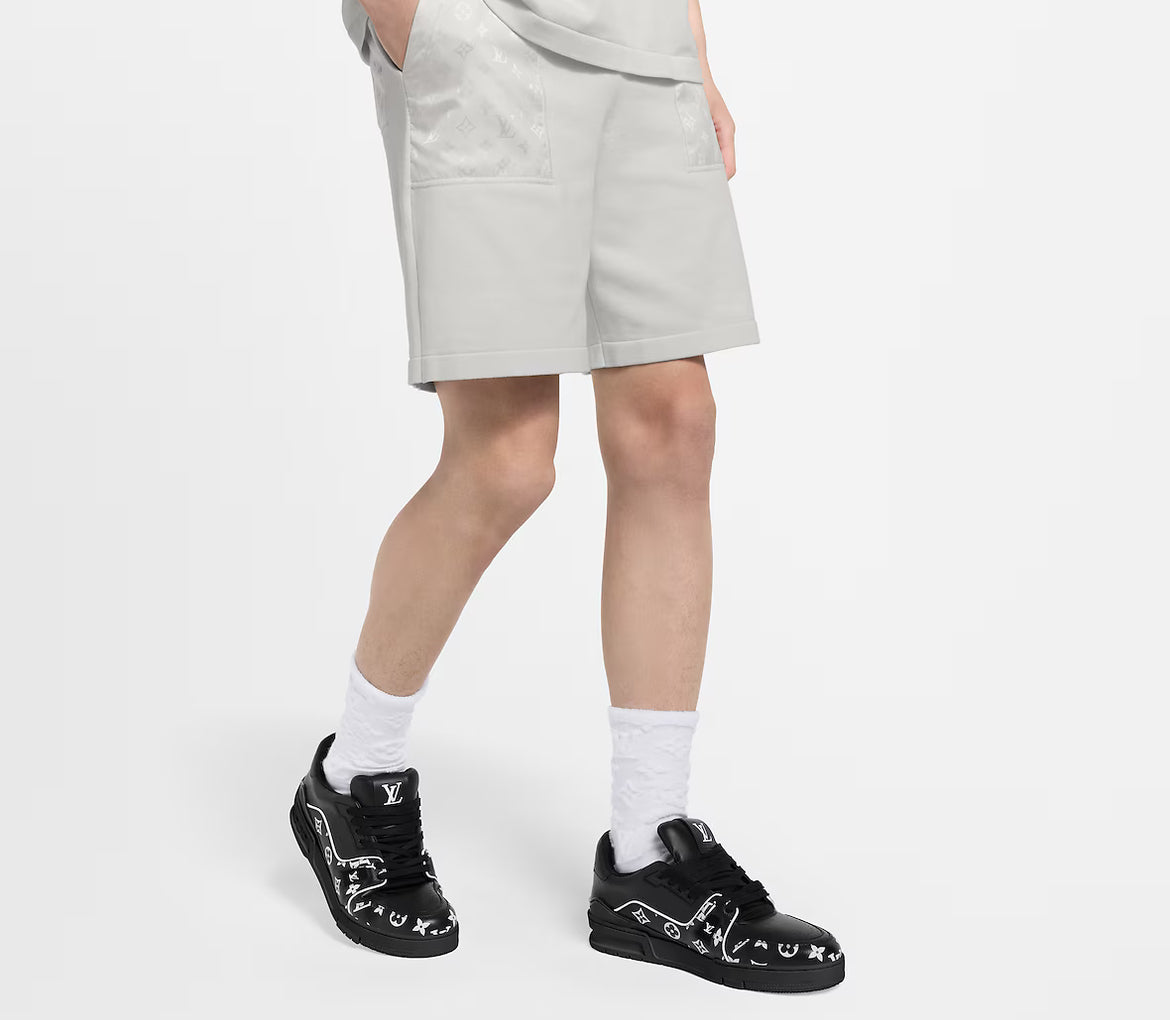 Louis Vuitton 1AHVPK,LV 1AHVPK,Louis Vuitton shorts with monogram nylon details,LV shorts monogram,Louis Vuitton shorts cream