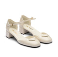 Prada 1E708L,,Prada 35mm triangle logo patent leather pumps,Prada chunky heel white,Prada chunky heel Mary Jane shoes,Prada w