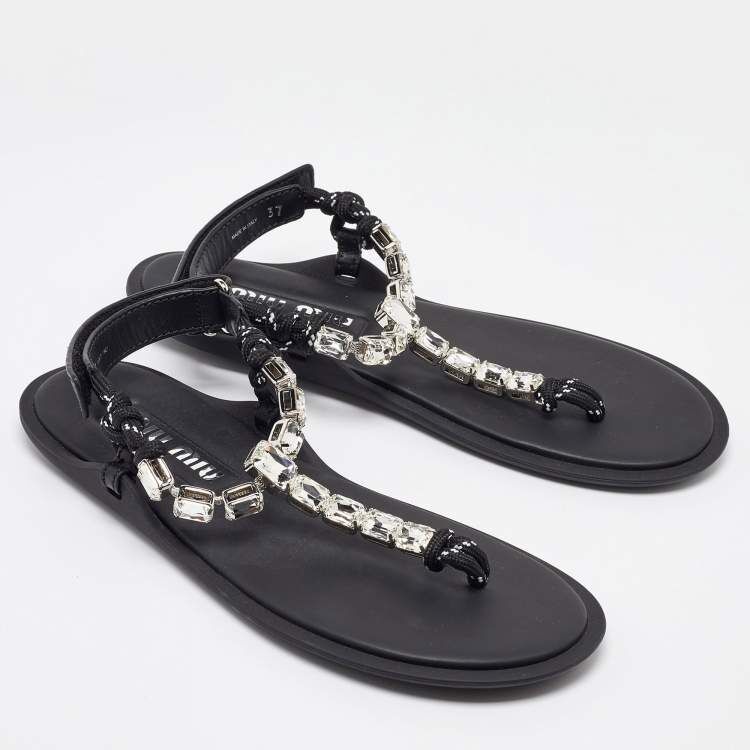Winniemodo,Winnie modo,MIU MIU 5Y196E,Miu Miu Black Cord Crystal Embellished Thong Sandals,MIU MIU thong sandals,MIU MIU sand