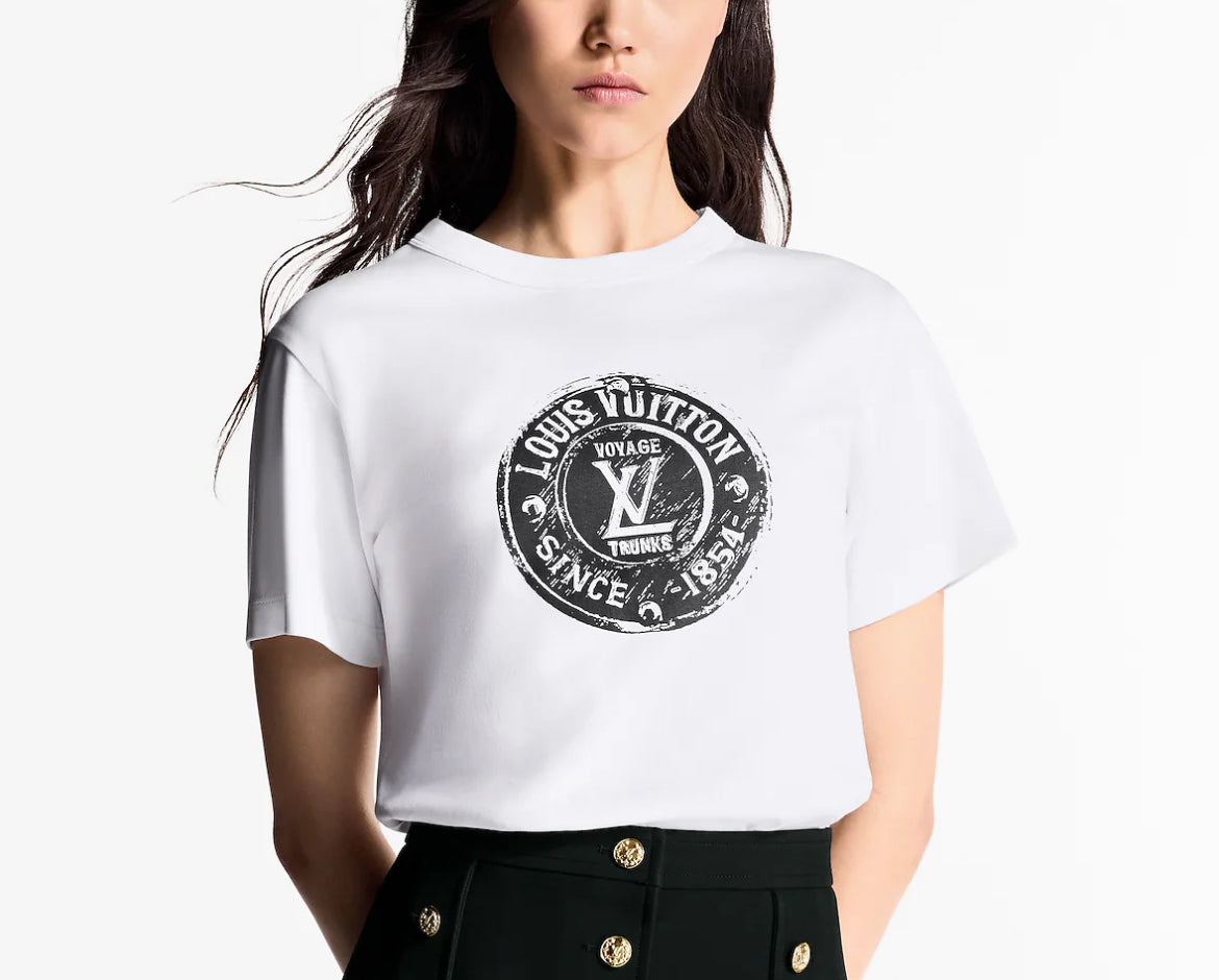 Louis Vuitton 1AHIZ9,LV 1AHIZ9,Louis Vuitton LV stamp tee,Louis Vuitton LV stamp T-shirt,Lv white womens t-shirt,LV white t-s