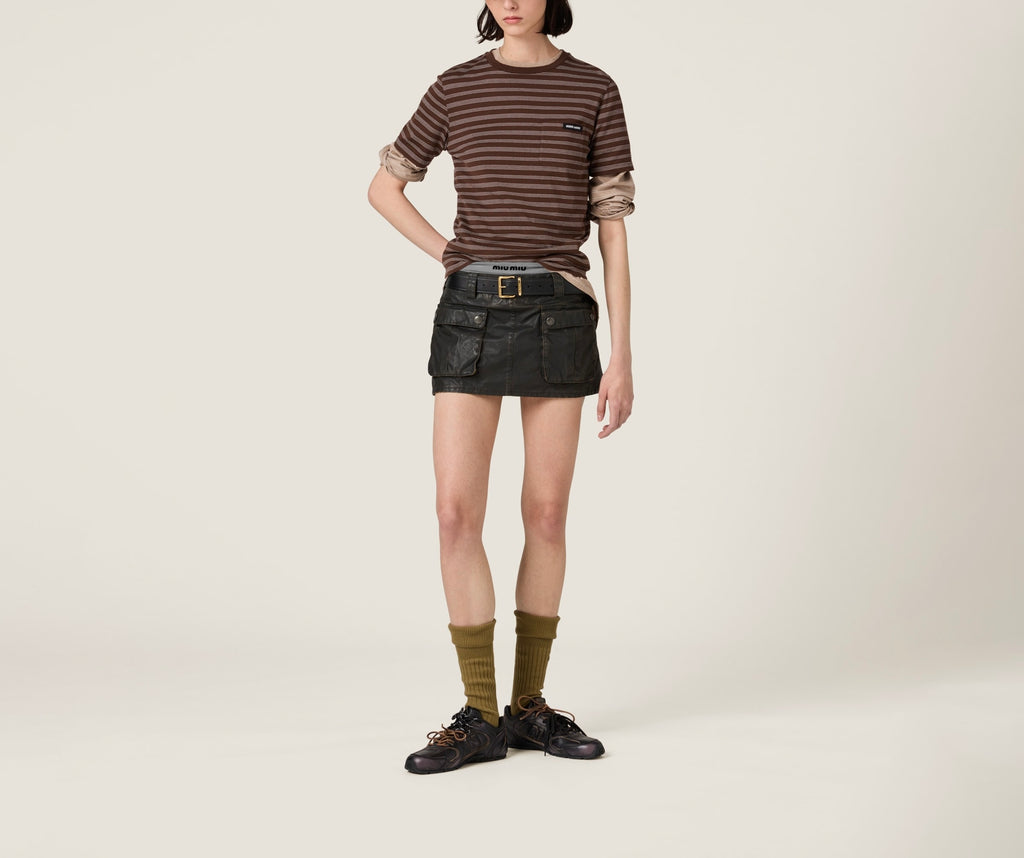MIU MIU MJN537_14RT_SOOO,Miu Miu jersey T-shirt,Miu Miu brown T-shirt,MIU MIU brown stripe T-shirt,MIU MIU t-shirt 2025,MIU M