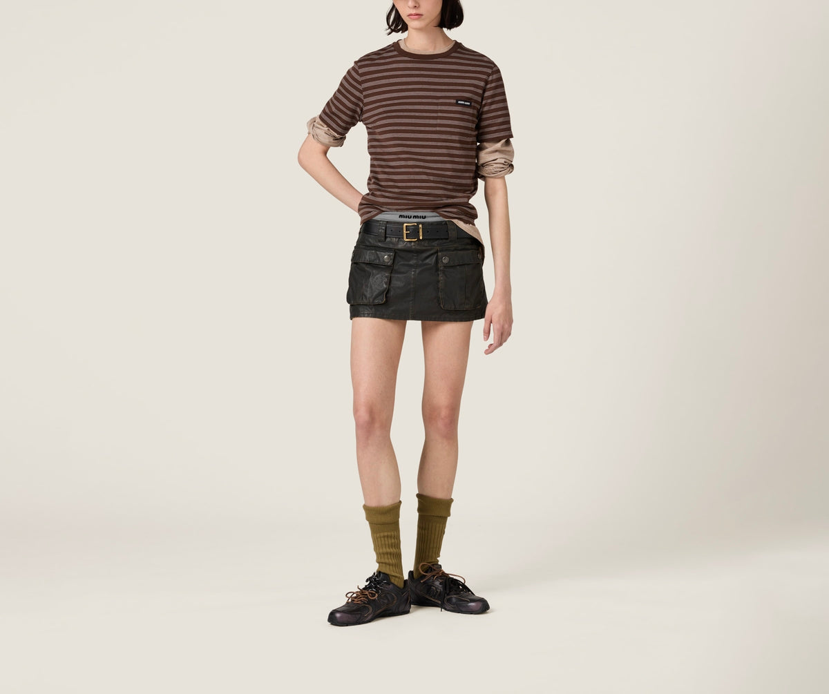 MIU MIU MJN537_14RT_SOOO,Miu Miu jersey T-shirt,Miu Miu brown T-shirt,MIU MIU brown stripe T-shirt,MIU MIU t-shirt 2025,MIU M