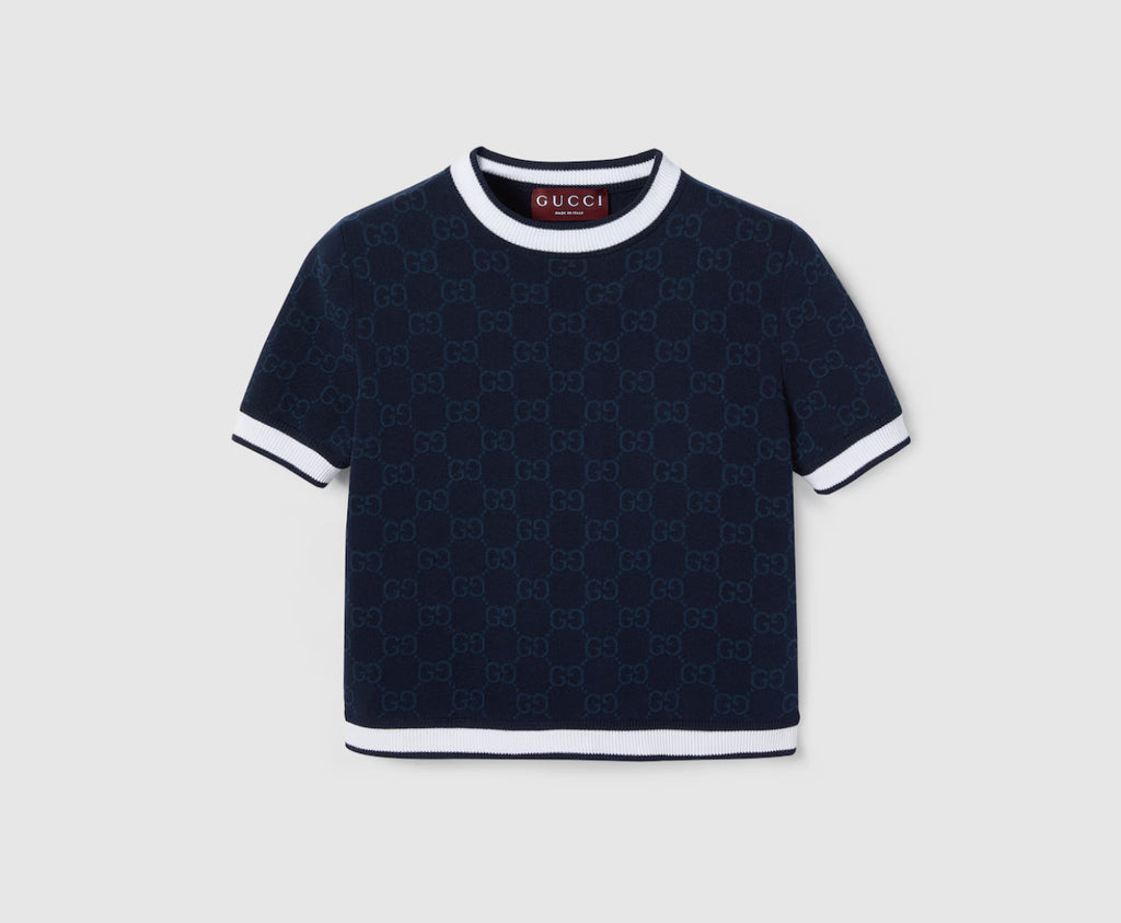 Winniemodo,Winniemodony,Gucci 836303 XKE0M,Gucci GG jacquard top,Gucci short sleeve knit sweater,Gucci knitwear,Gucci knit to