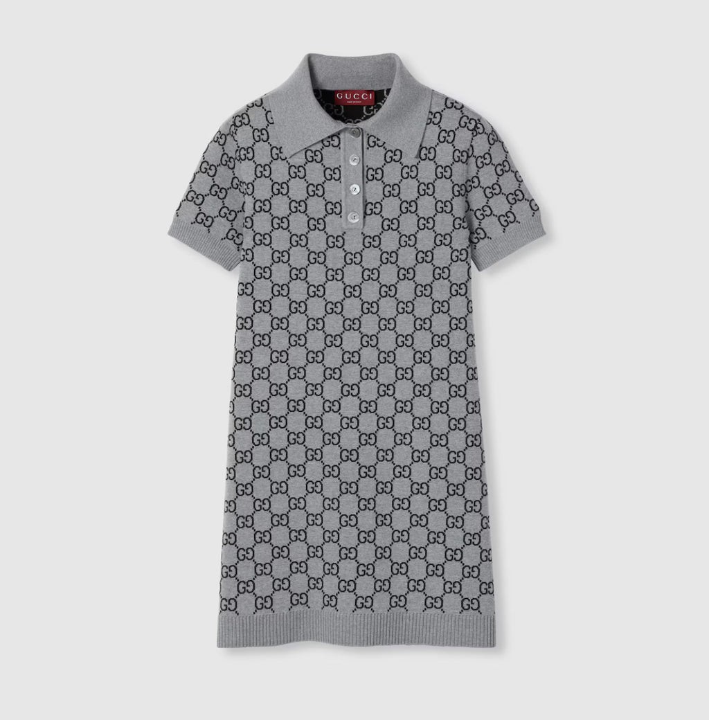 Winniemodo,Winnie modo,Gucci 836164 XKEJP,Gucci GG wool polo dress,Gucci polo dress,Gucci polo dress sale,Gucci wool grey pol