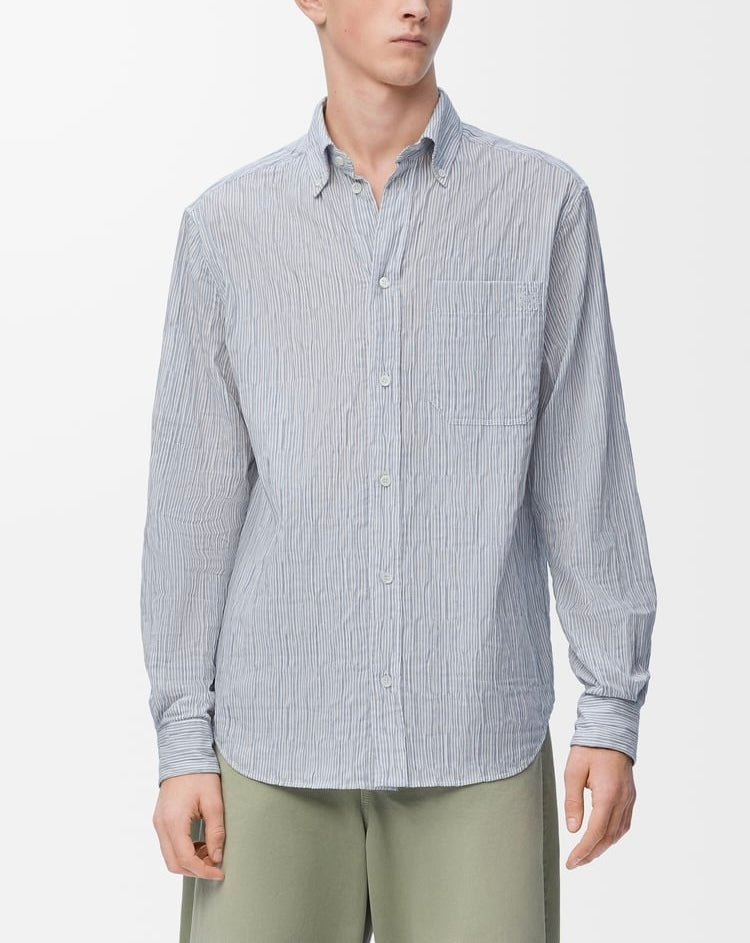 Loewe H616Y05X69,Loewe shirt in cotton blend,Loewe shirt mens,Loewe blue mens shirt,Loewe shirt on sale,Loewe men shirt 2025,