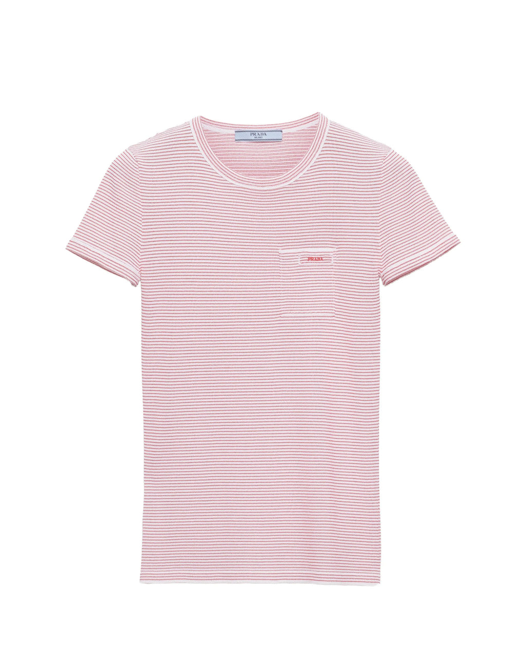 Prada P24R2gs,Prada striped T-shirt,Prada striped red T-shirt,Prada white red striped crew neck sweater,Prada striped pocket