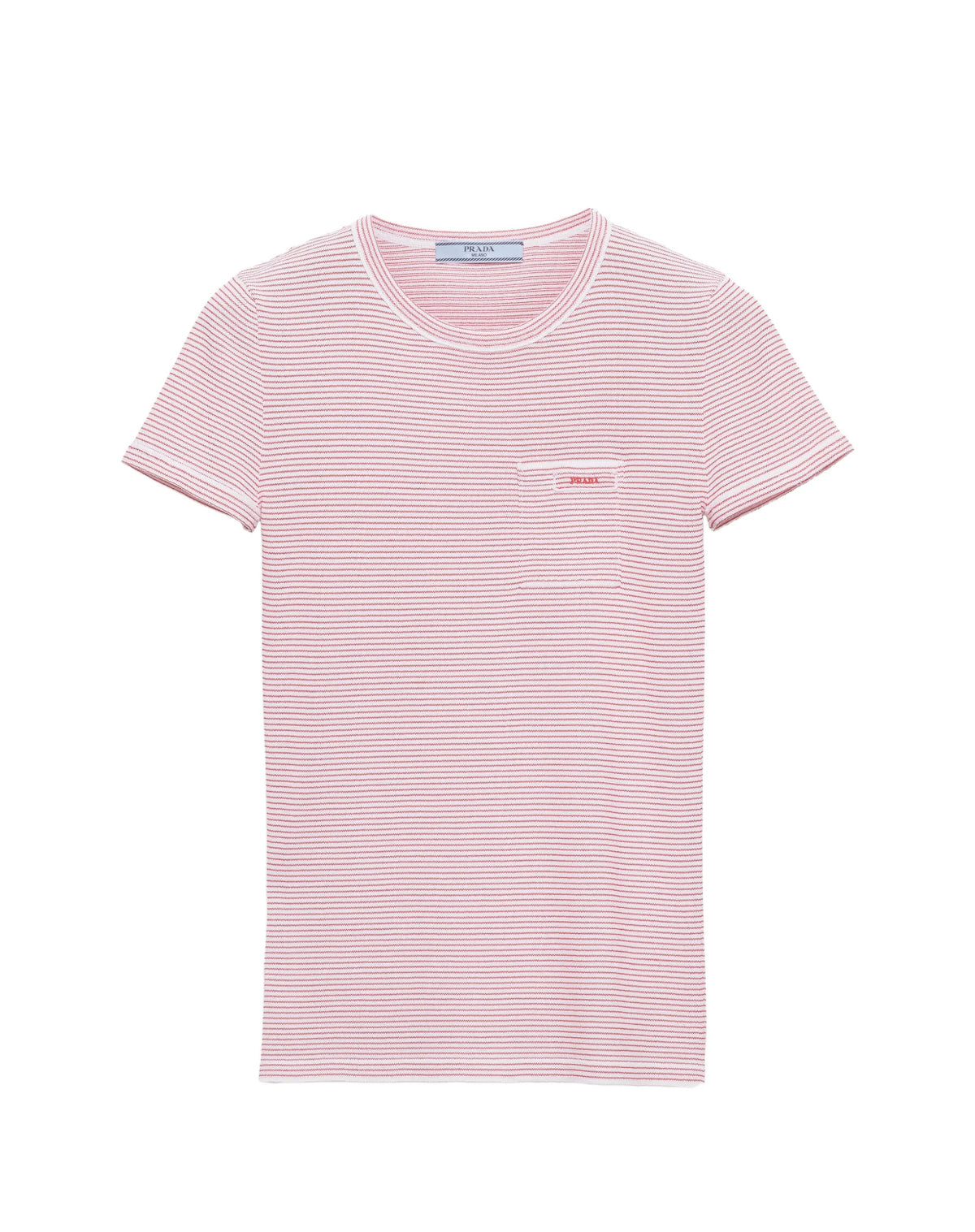 Prada P24R2gs,Prada striped T-shirt,Prada striped red T-shirt,Prada white red striped crew neck sweater,Prada striped pocket