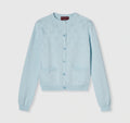 Gucci 836379 XKE02,Gucci GG cotton cardigan,Gucci GG logo blue cardigan,Gucci blue cardigan,Gucci blue GG monogram cardigan,G