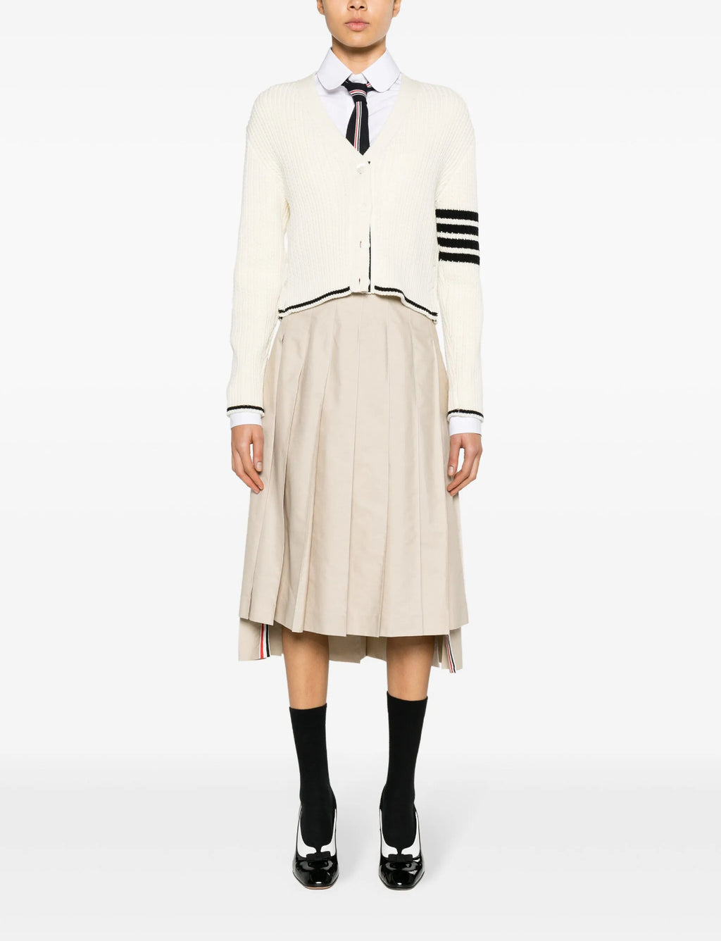 Thom Browne white cardigan,Thom Browne FKC588AY1024,Thom Browne cardigan,Thom Browne women’s,Thom Browne cardigan authenticit