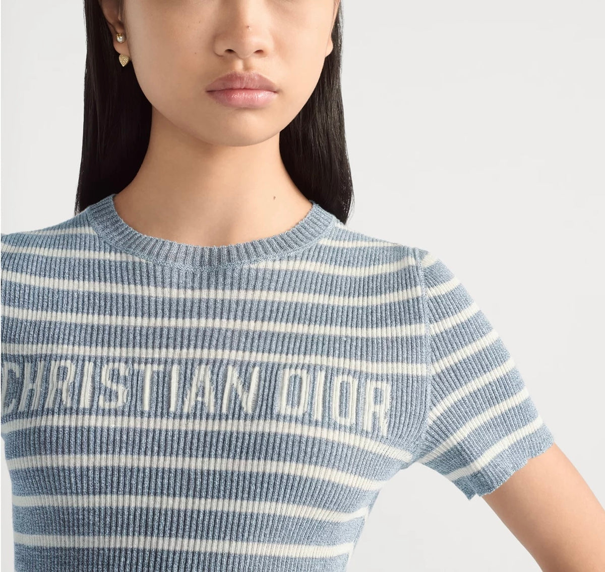 Dior 544S15A7034,Dior short sleeved sweater,Dior short sleeve sweater blue,Dior short sleeve striped sweater,Diorivera sweate