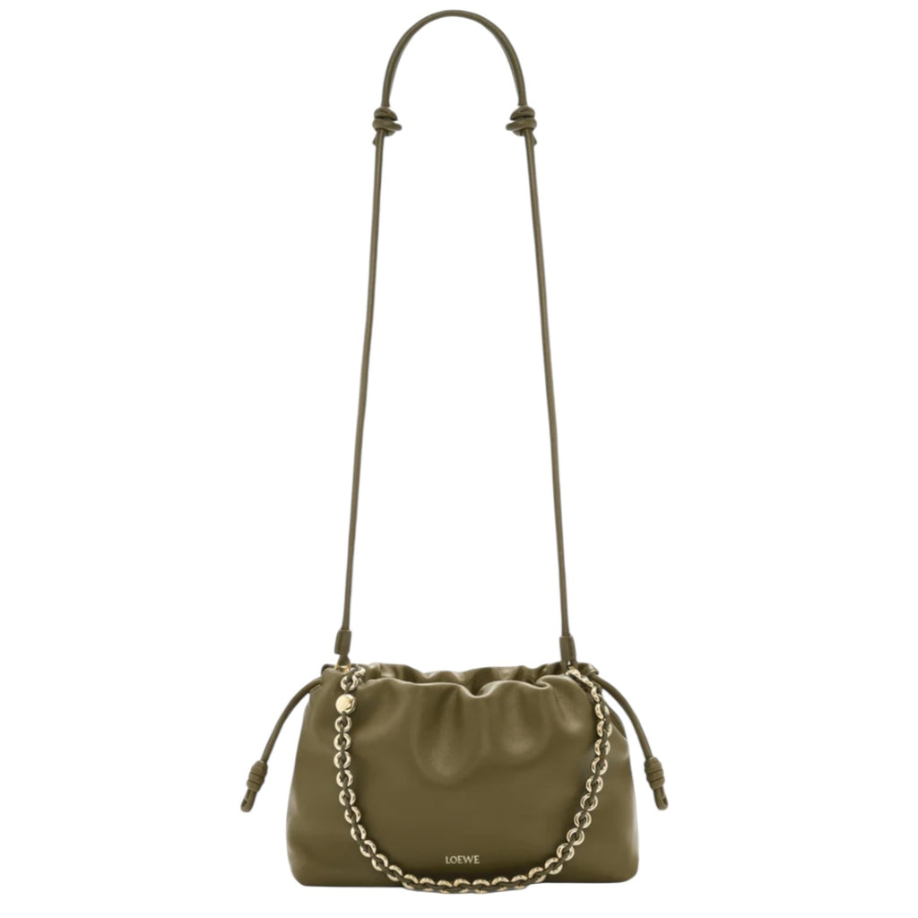 Loewe Medium Flamenco purse, Loewe Medium Flamenco bag, Loewe Flamenco bag, Loewe dark khaki flamenco bag, Loewe Medium Flame