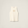 MIU MIU MJT678SOOO1584,Miu Miu embroidered logo top,Miu Miu embroidered logo vest,MIU MIU beige sleeveless,MIU MIU Rhinestone