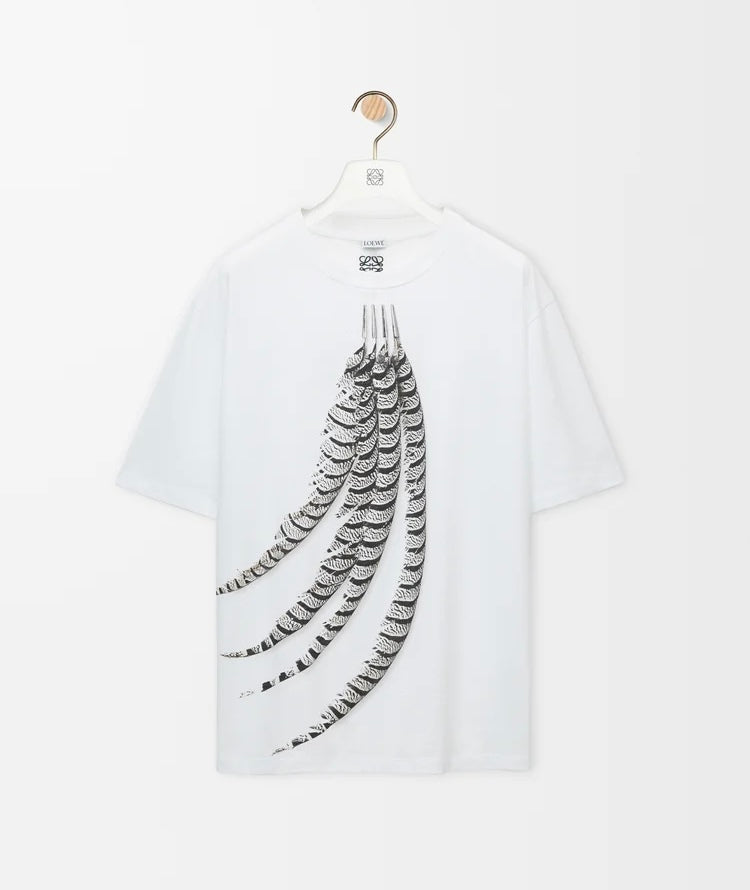 Loewe H526Y22XCE,Loewe loose fit T-shirt in cotton,Loewe feather print t-shirt,Loewe white t-shirt,Loewe white tee,Loewe t-sh