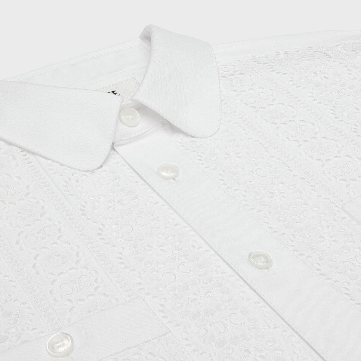 Celine RC00A0L11.01BC,Celine embroidered cotton shirt,Celine white cotton short sleeved shirt,Celine white shirt,Celine women