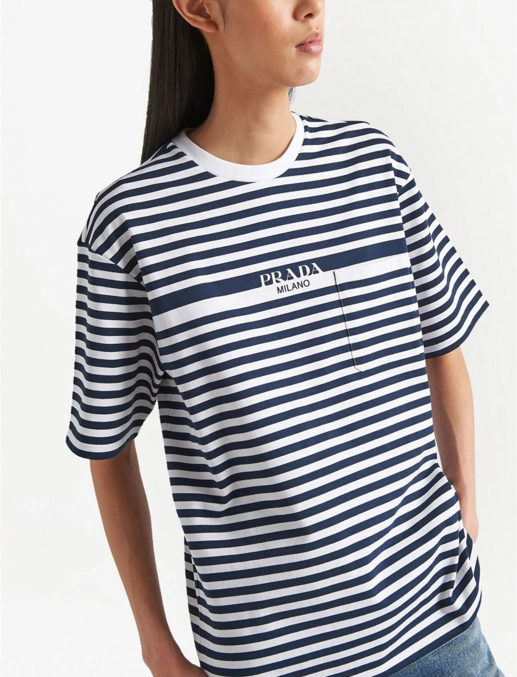 Prada 3515BS23112T2,Prada striped T-shirt,Prada navy striped T-shirt,Prada striped T-shirt womens,Prada striped womens T-shir