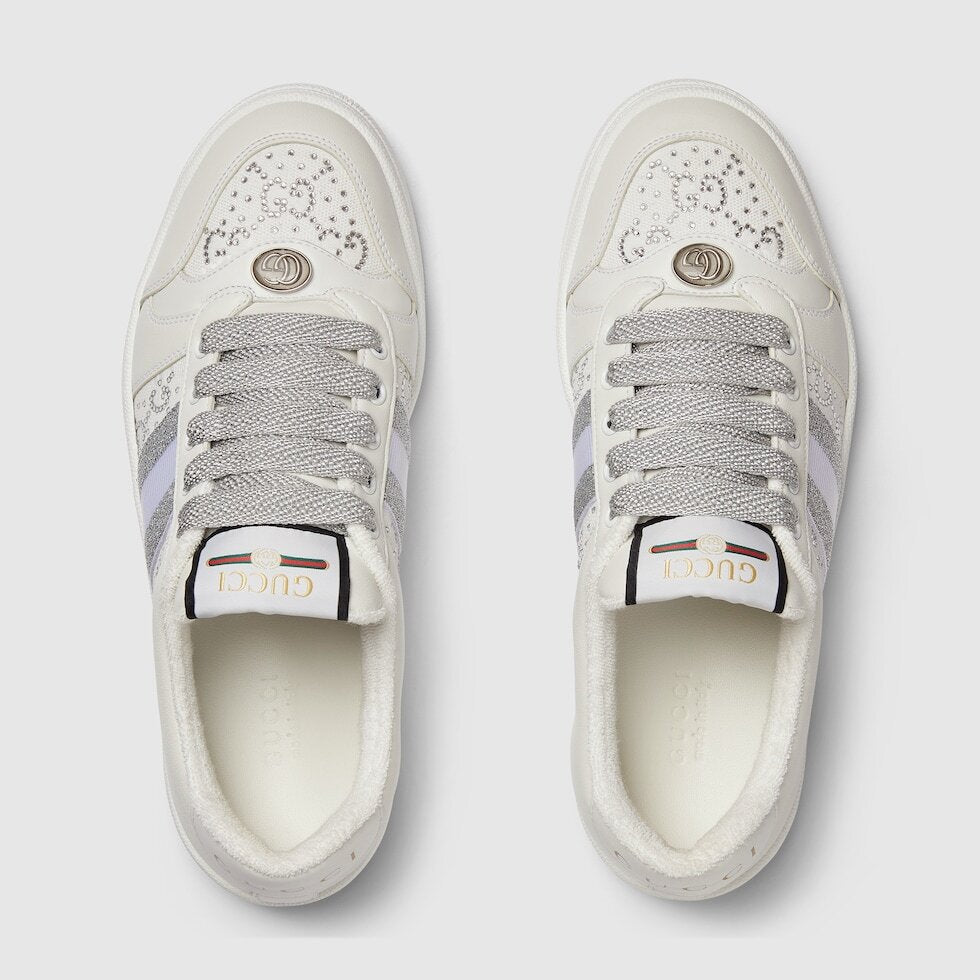 Gucci 732193FADQ7,Gucci screener sneaker,Gucci GG crystal sneaker,Gucci GG Crystal grey sneaker,Gucci Rhinestone sneaker,Gucc