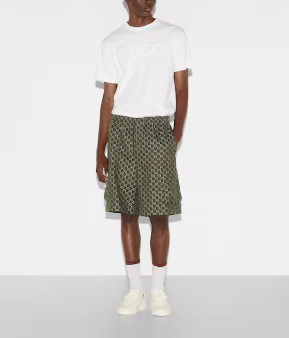 Gucci 804980ZAR26,Gucci jacquard shorts,Gucci jacquard shorts GG monogram,Gucci green shorts,Gucci green monogram shorts,Gucc