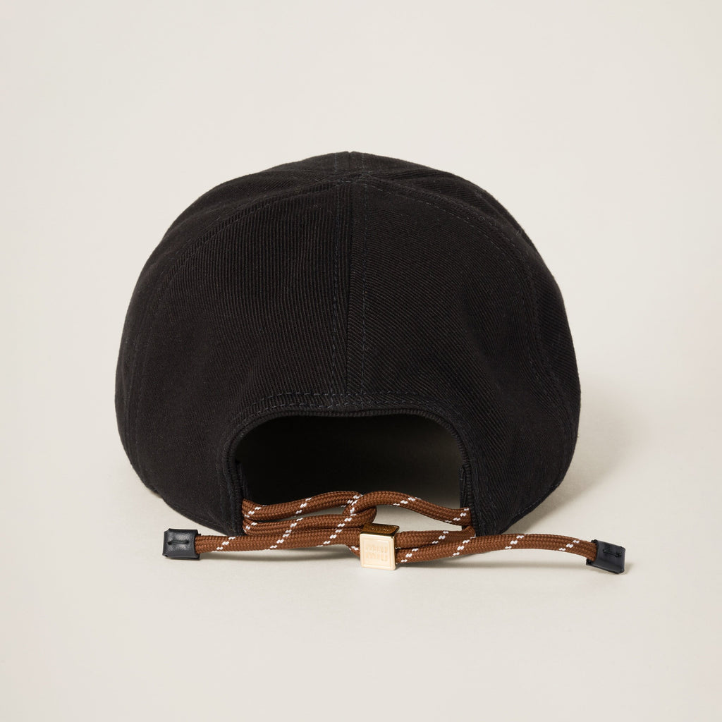 MIU MIU 5HC3692CR1,Miu Miu denim baseball cap,MIU MIU black cap,MIU MIU black cap rope ,MIU MIU cap outlet,MIU MIU cap rope,M