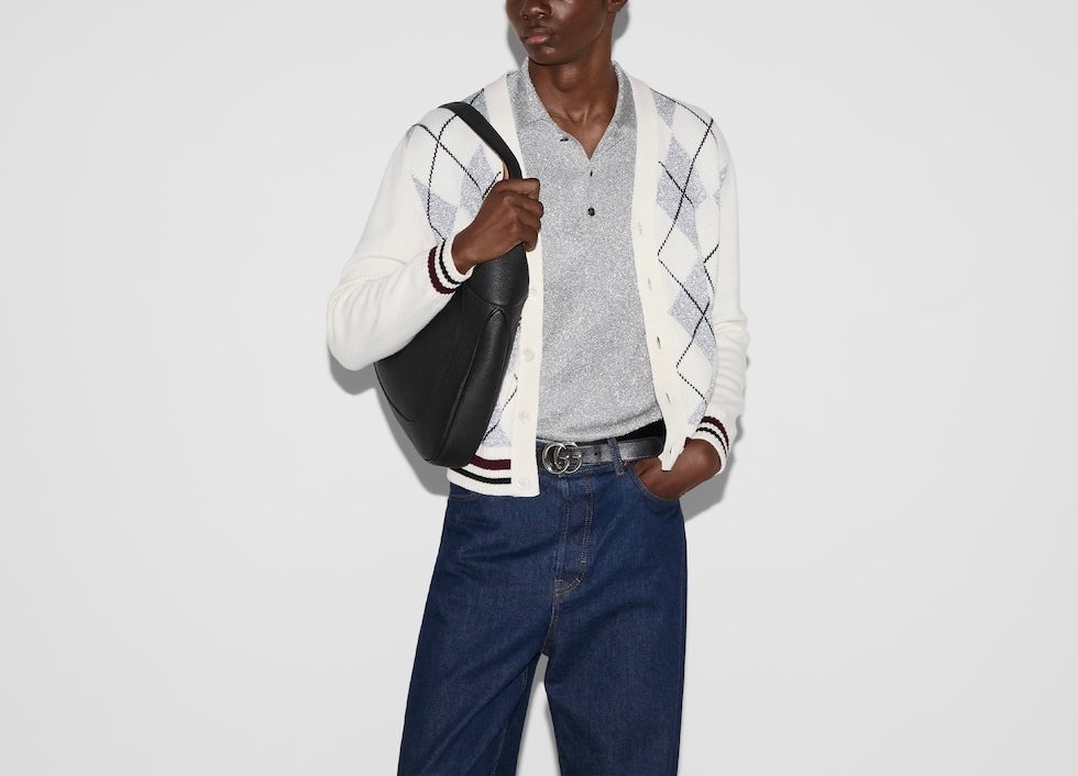 Gucci 805174XKEJE,Gucci lurex polo shirt,Gucci lurex silver polo shirt,Gucci silver polo shirt,Gucci silver men’s polo shirt,