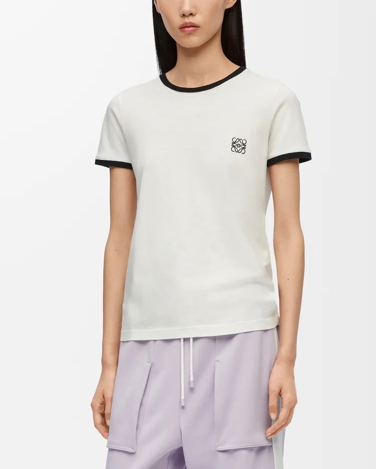 Loewe S359Y22X28,Loewe slim fit T-shirt in cotton,Loewe white T-shirt,Loewe embroidery white t-shirt,Loewe women white t-shir