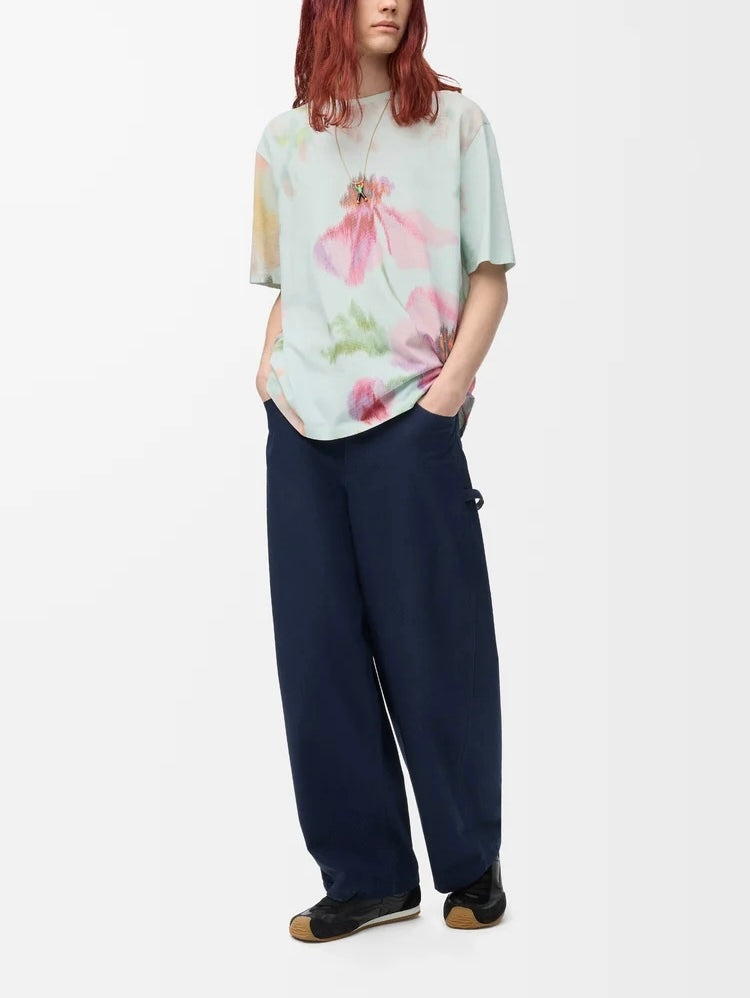 Loewe H526Y22XCJ,Loewe loose fit T-shirt in cotton,Loewe flower print t-shirt,Loewe flower print t-shirt blue,Loewe t-shirt,L
