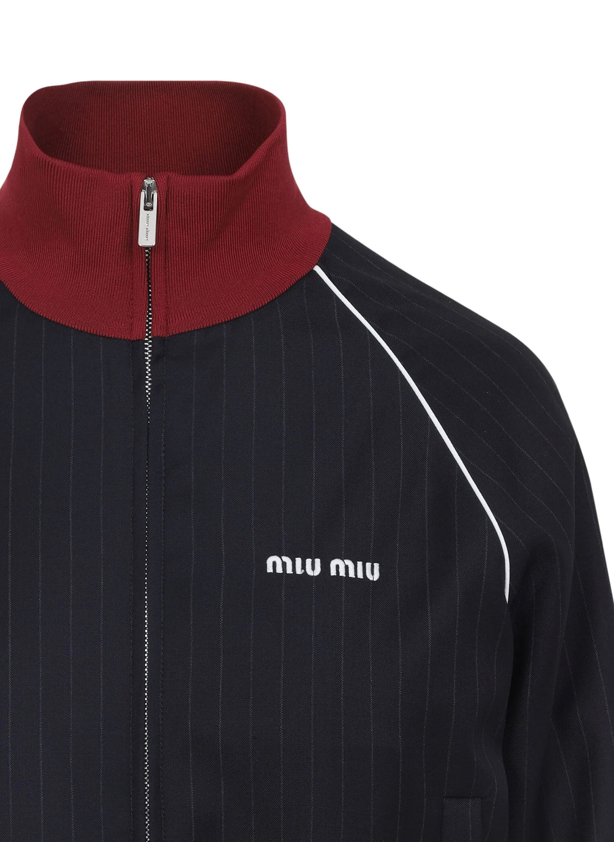 Winniemodo,Winnie modo,MIU MIU ML1324,Miu Miu pinstripe wool jacket,MIU MIU jacket navy,MIU MIU zip up jacket,MIU MIU zip up