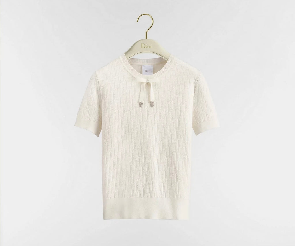 Winniemodo,Winniemodony,Dior 624S24A5E33,Dior short sleeved sweater white,Dior short sleeved sweater bow,Dior knit sweater wo