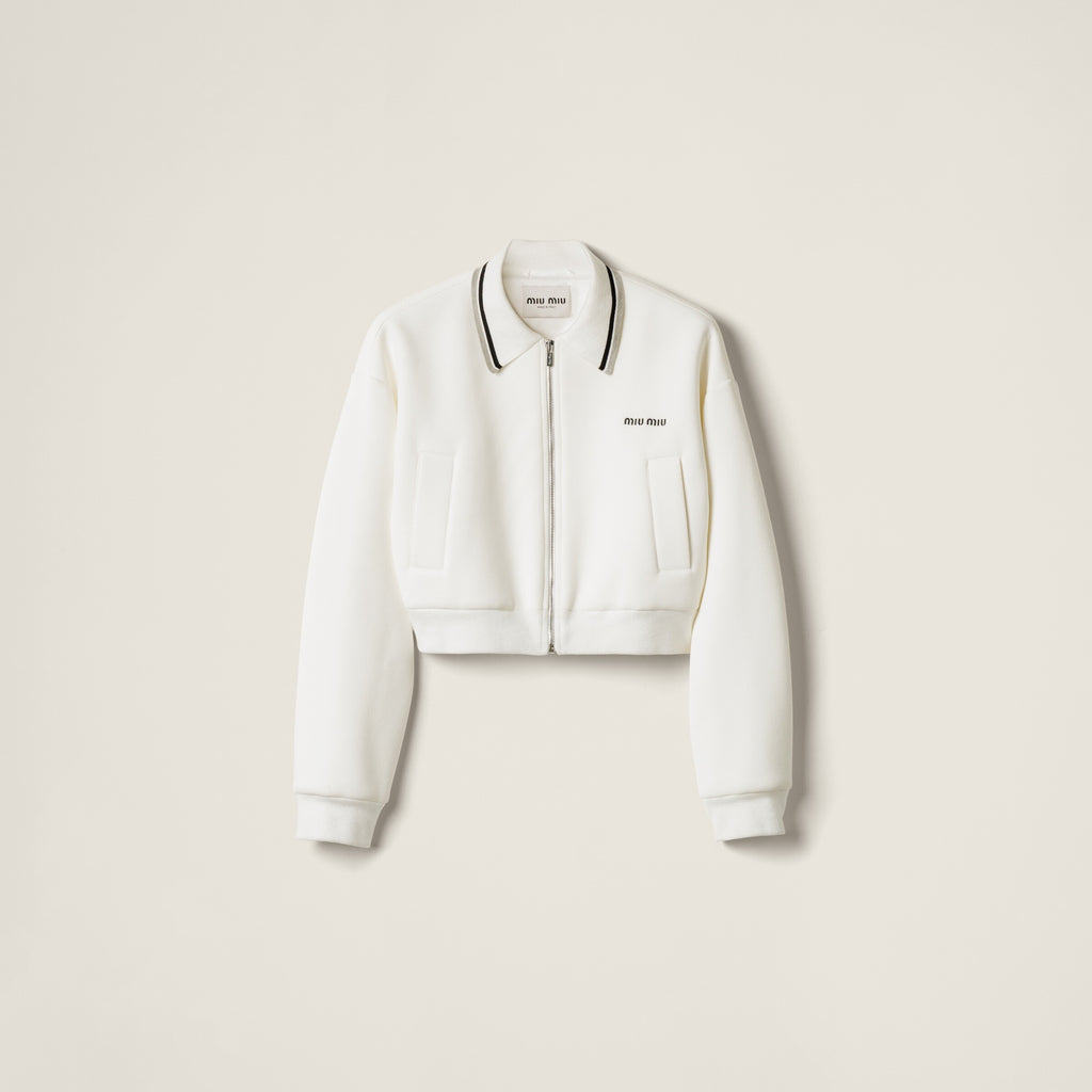 MIU MIU ML1270SOOO17LN,Miu Miu technical jersey blouson jacket,Miu Miu white jacket,MIU MIU white zip up jacket,MIU MIU white