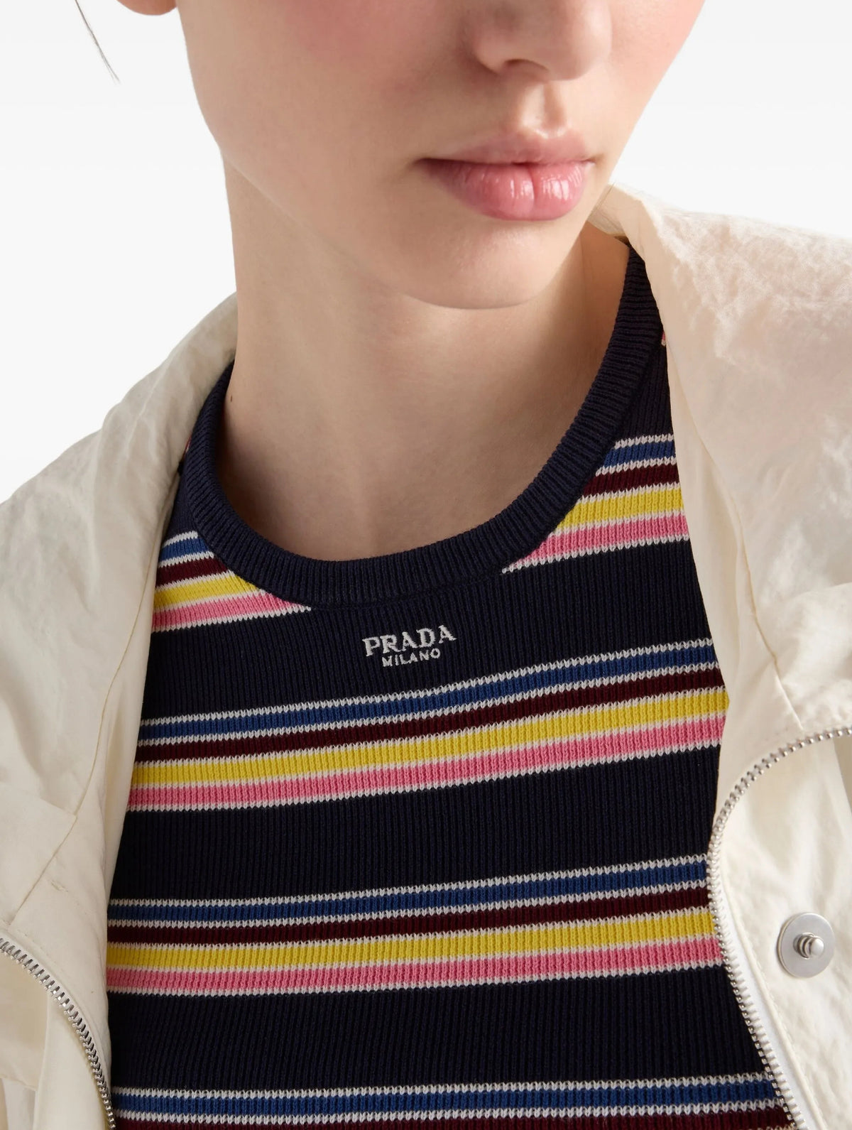Winniemodo,Winniemodony,Prada P24N2S,Prada striped T-shirt sale,Prada striped T-shirt women,Prada striped T-shirt v neck,Prad