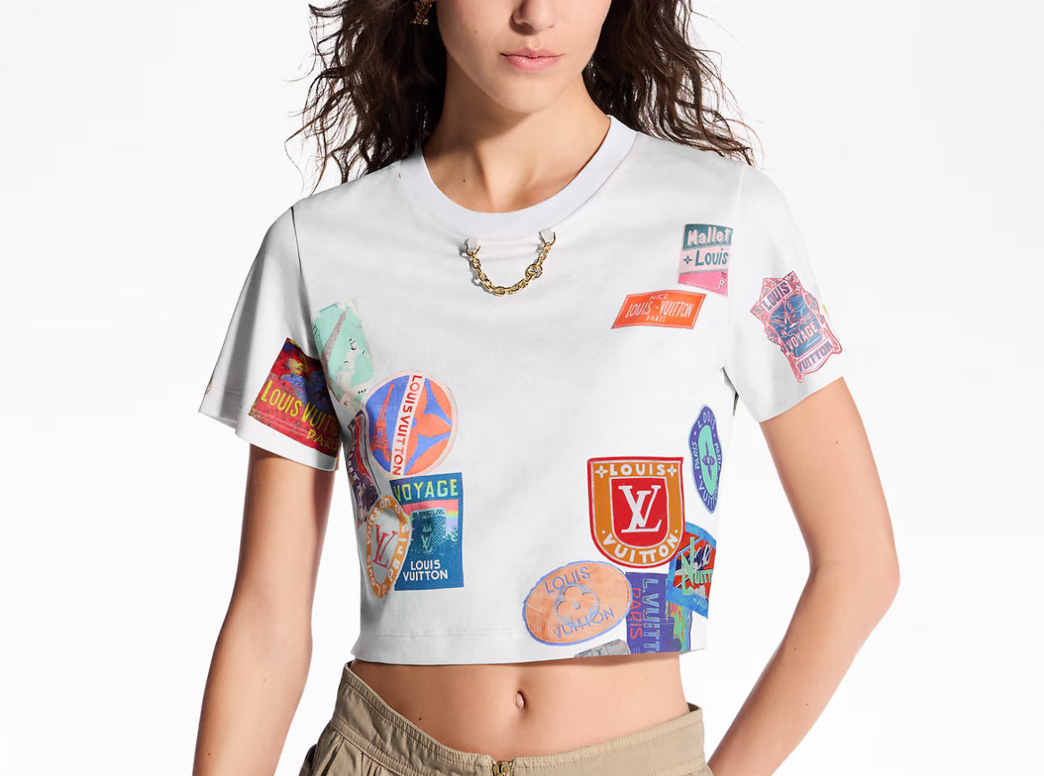 Louis Vuitton 1AHITJ,LV 1AHITJ, Louis Vuitton mahina patch print crop top, Louis Vuitton mahina tee, Louis Vuitton patch prin