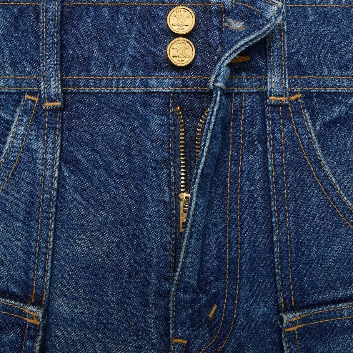 Celine RP06N930F.07DU,Celine kitty shorts wash denim,Celine denim shorts,Celine denim shorts womens,Celine shorts womens,Celi