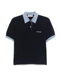 MIU MIU MJN555SOOO15WD,Miu Miu layered polo shirt,Miu Miu layered navy polo shirt,Miu Miu navy polo shirt,Miu Miu polo shirt