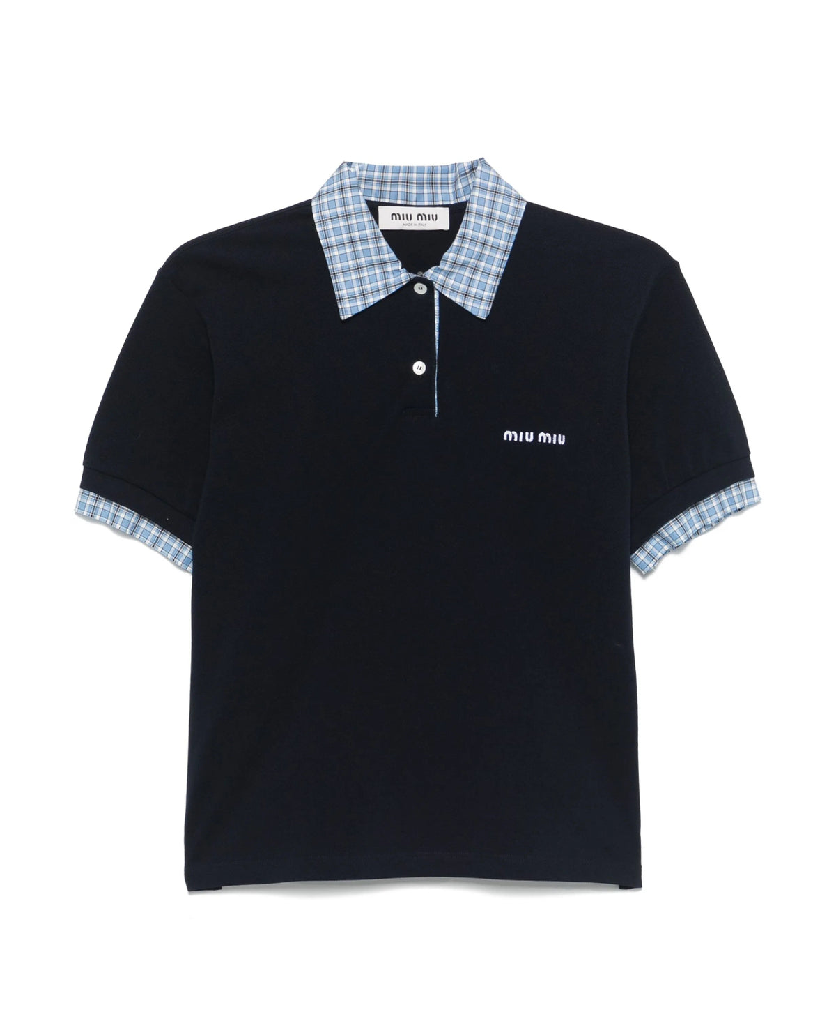 MIU MIU MJN555SOOO15WD,Miu Miu layered polo shirt,Miu Miu layered navy polo shirt,Miu Miu navy polo shirt,Miu Miu polo shirt
