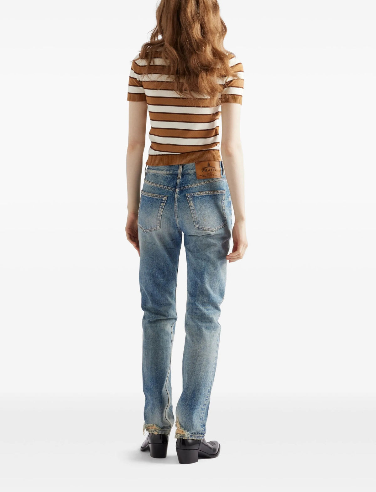 Prada P25N6217KKSOOO,Prada knitted polo top,Prada stripe knitted polo top,Prada brown stripe polo top,Prada brown short sleev