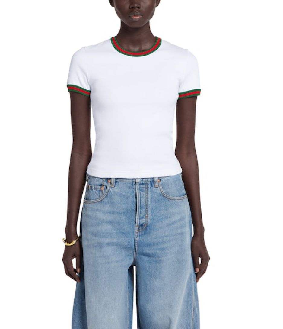 Gucci 828882XJG5O,Gucci rib T-shirt,Gucci rib white T-shirt,Gucci white womens T-shirt,Gucci white womens T-shirt 2015,Gucci