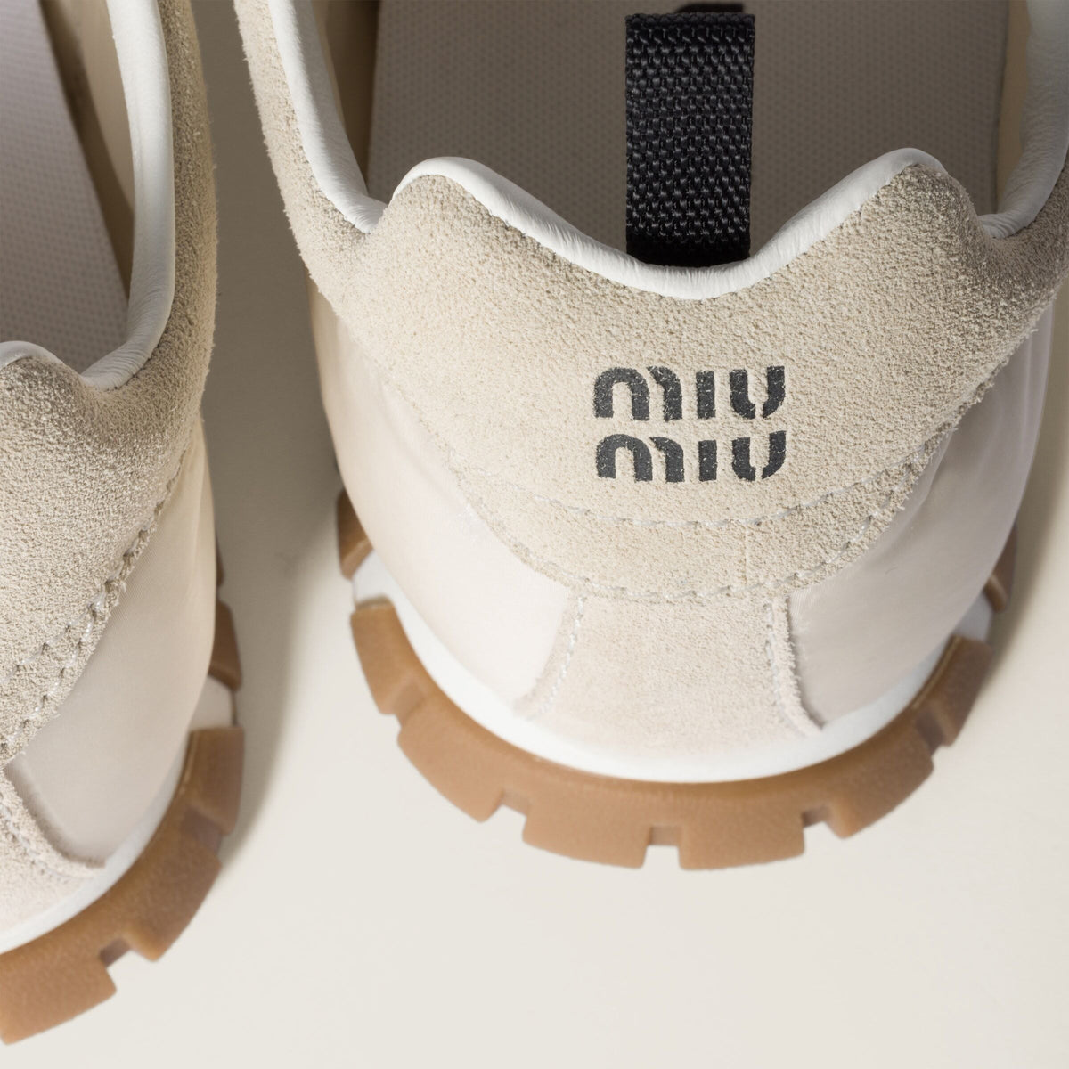 Winniemodo,Winnie modo,MIU MIU 5E417E,Miu Miu Tyre technical fabric and suede sneakers,MIU MIU sneaker white,MIU MIU sneaker