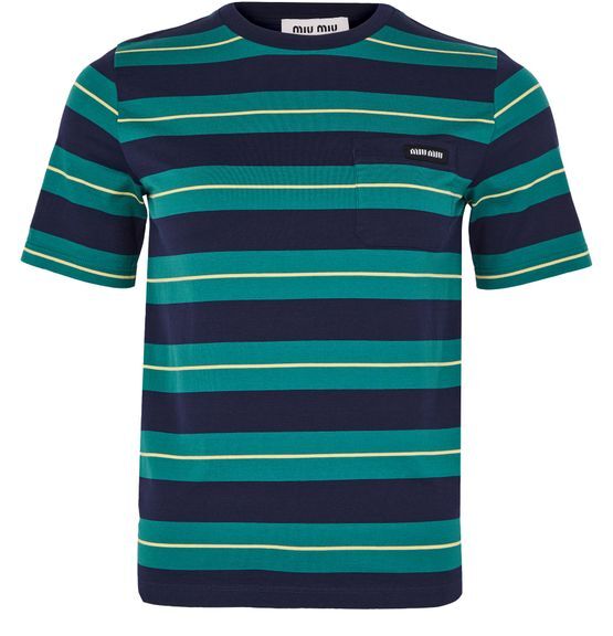 MIU MIU MJN537, MIU MIU striped t-shirt, Miu Miu jersey T-shirt,Miu Miu green striped T-shirt,Miu Miu green T-shirt,Miu Miu T