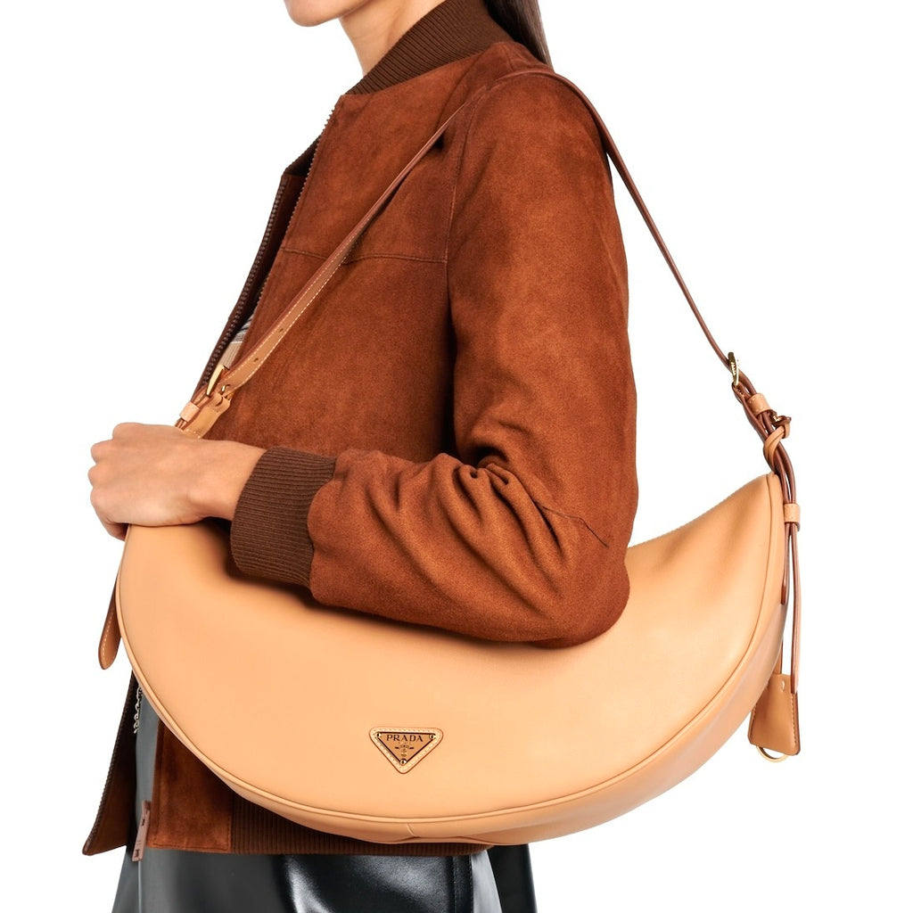 Prada P01079974,Prada Demi-Lune Large leather shoulder bag,Prada Demi-Lune brown shoulder bag,Prada brown shoulder bag,Prada