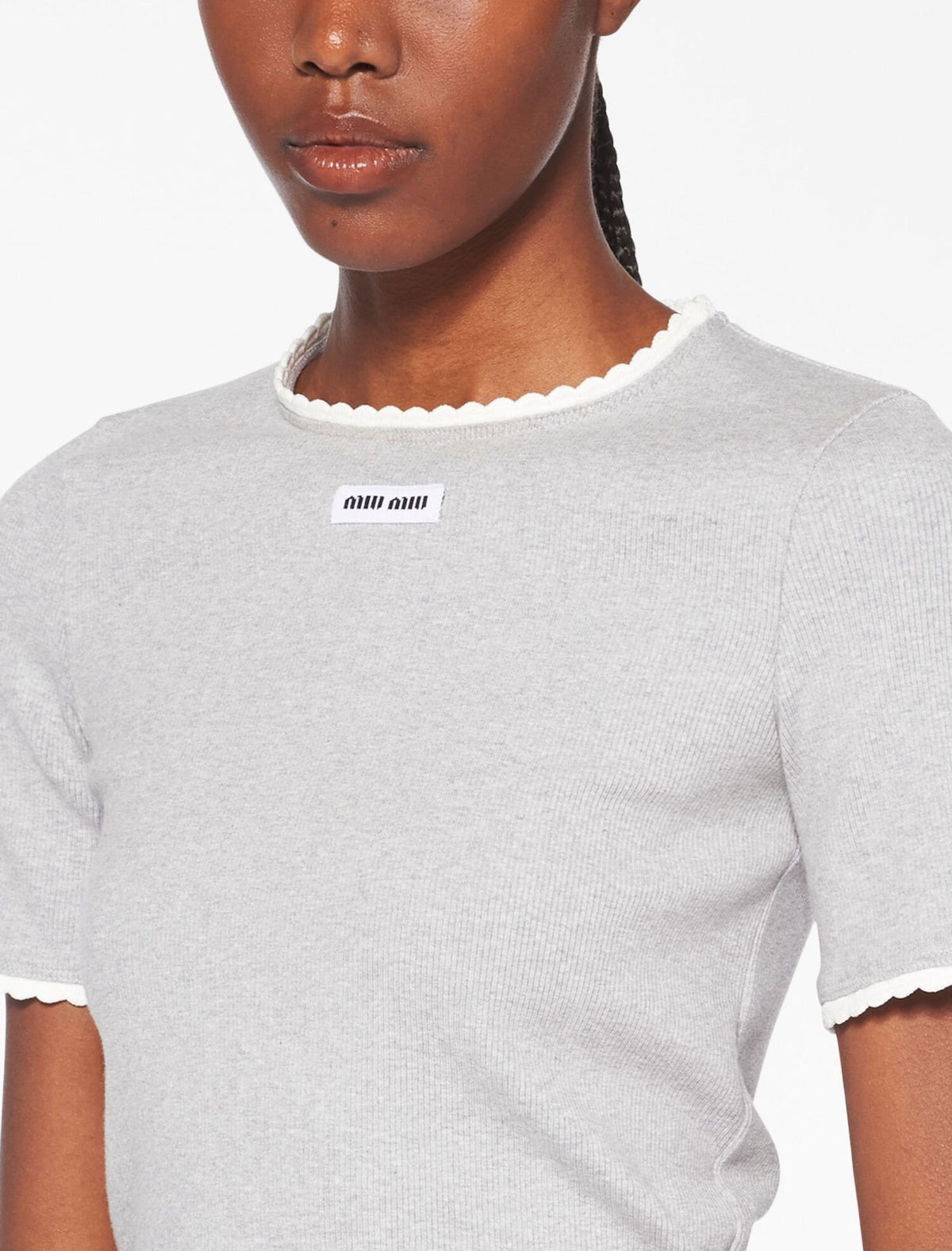 Miu Miu embroidered logo short sleeve jumper