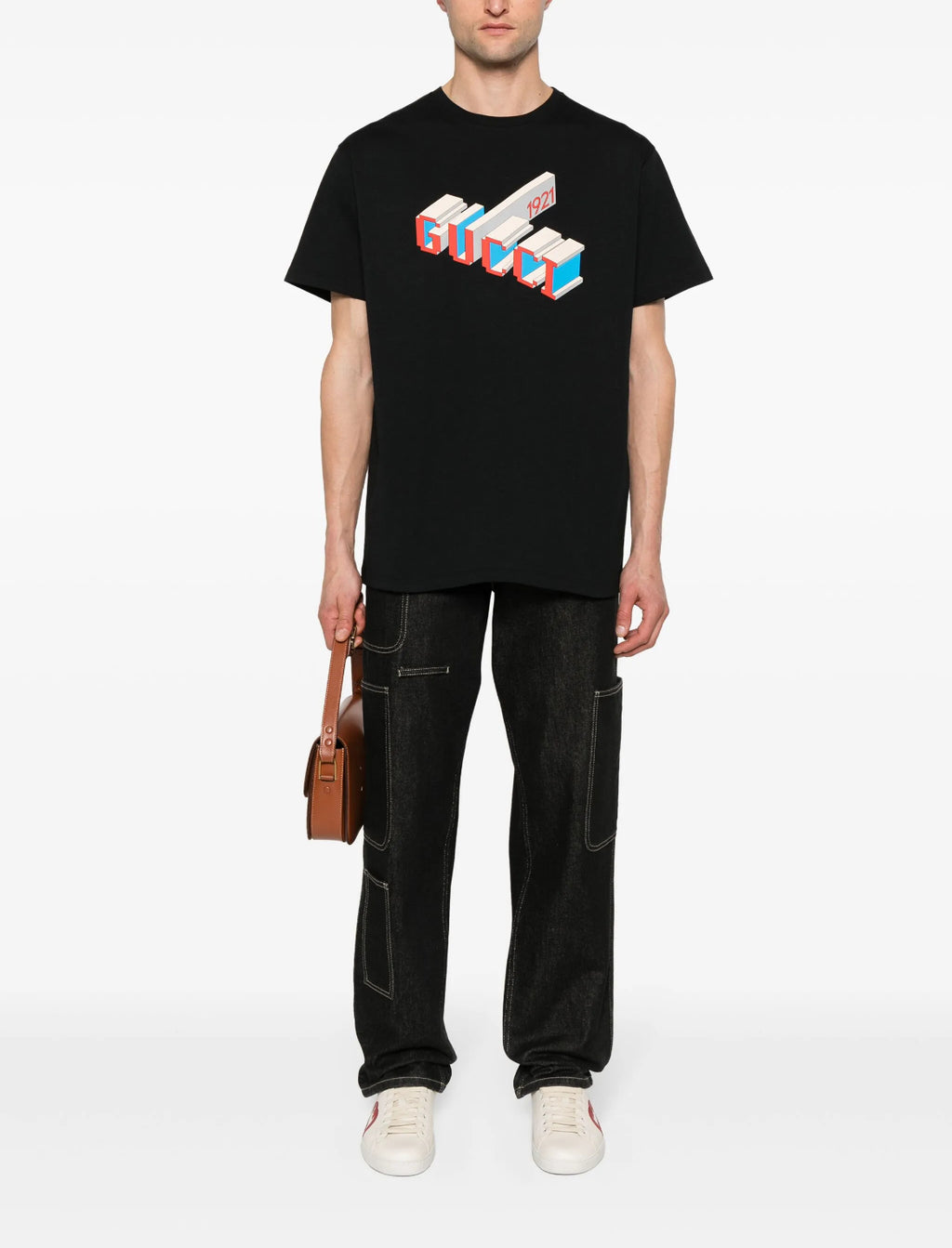 Gucci 771158 XJF69,Gucci 3D Gucci 1921 print T-shirt,Gucci 3D Gucci print T-shirt,Gucci black T-shirt,Gucci 3D print tee,Gucc