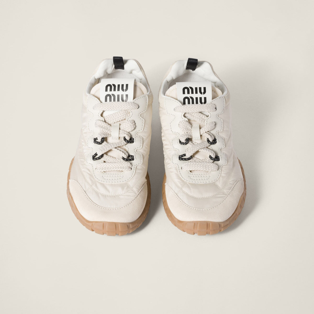 Winniemodo,Winnie modo,MIU MIU 5E417E,Miu Miu Tyre technical fabric and suede sneakers,MIU MIU sneaker white,MIU MIU sneaker